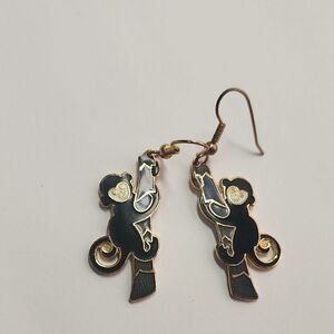 Charming Monkey Earrings in Black and Gold
